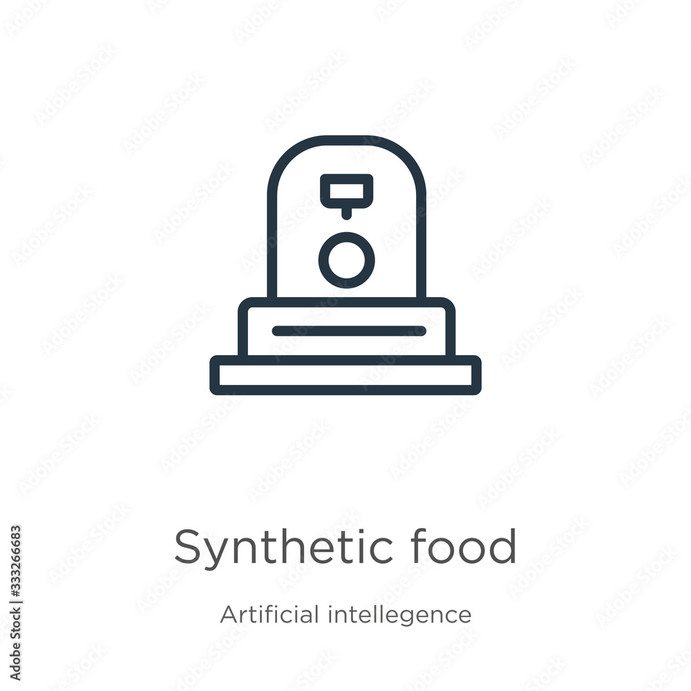 Poster synthetic food icon. thin linear synthetic food outline icon isolated on white background from artif