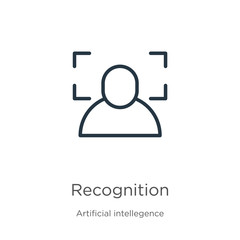 Recognition icon. Thin linear recognition outline icon isolated on white background from artificial intelligence collection. Line vector sign, symbol for web and mobile