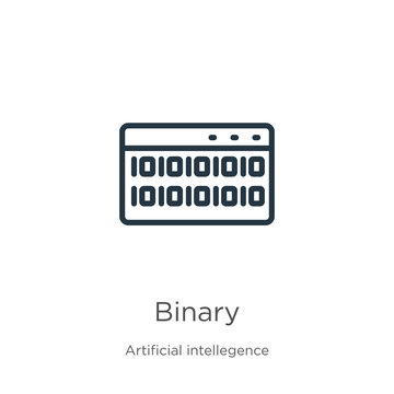 Binary icon. Thin linear binary outline icon isolated on white background from artificial intelligence collection. Line vector sign, symbol for web and mobile