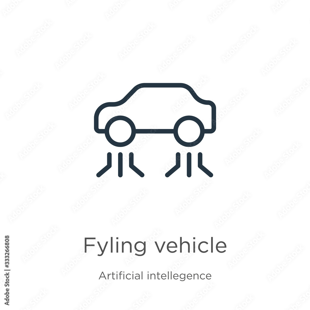 Poster fyling vehicle icon. thin linear fyling vehicle outline icon isolated on white background from artif