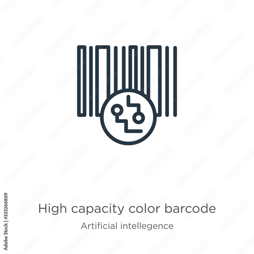 Poster high capacity color barcode icon. thin linear high capacity color barcode outline icon isolated on w