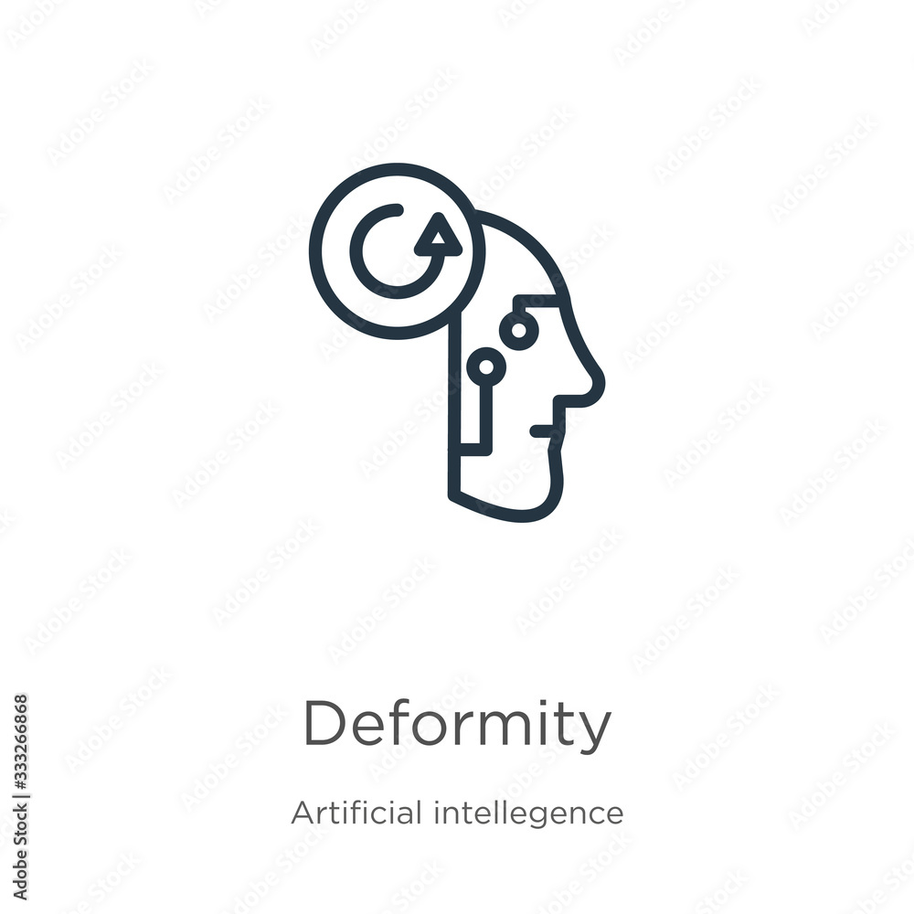 Poster deformity icon. thin linear deformity outline icon isolated on white background from artificial inte
