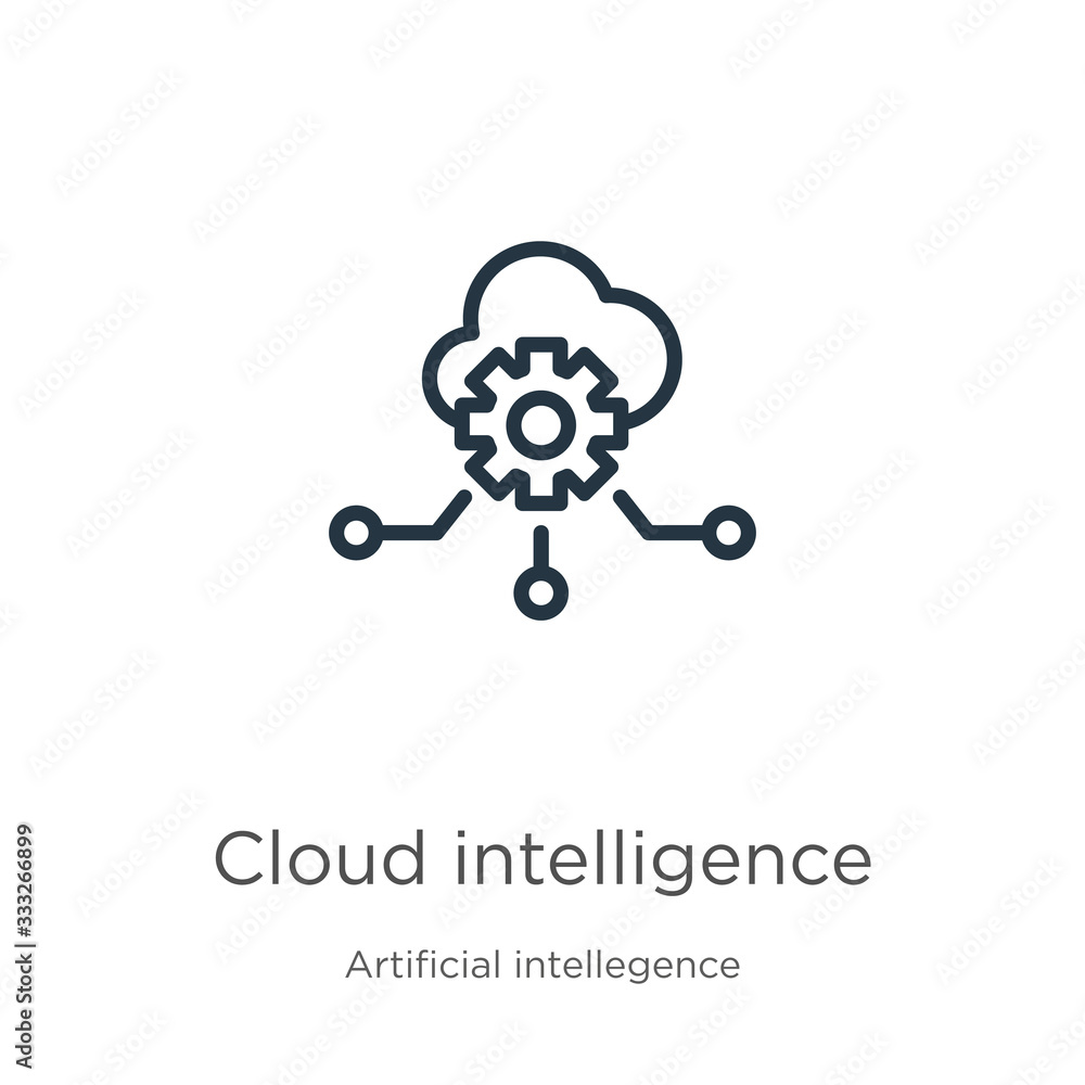 Poster cloud intelligence icon. thin linear cloud intelligence outline icon isolated on white background fr