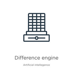 Difference engine icon. Thin linear difference engine outline icon isolated on white background from artificial intellegence and future technology collection. Line vector sign, symbol for web and
