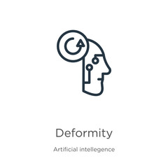 Deformity icon. Thin linear deformity outline icon isolated on white background from artificial intellegence and future technology collection. Line vector sign, symbol for web and mobile