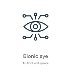 Fototapeta premium Bionic eye icon. Thin linear bionic eye outline icon isolated on white background from artificial intellegence and future technology collection. Line vector sign, symbol for web and mobile