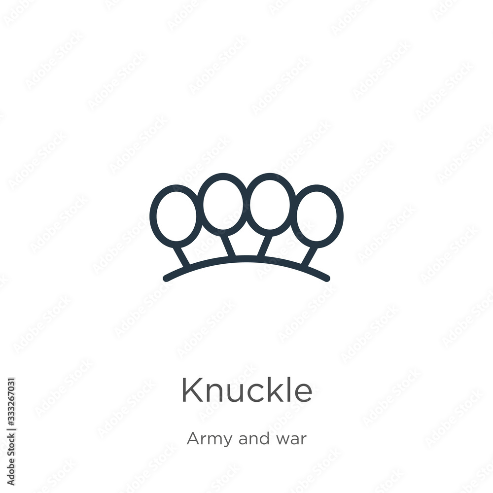Poster knuckle icon. thin linear knuckle outline icon isolated on white background from army and war collec