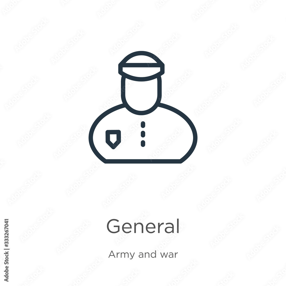 Aufkleber general icon. thin linear general outline icon isolated on white background from army and war collec