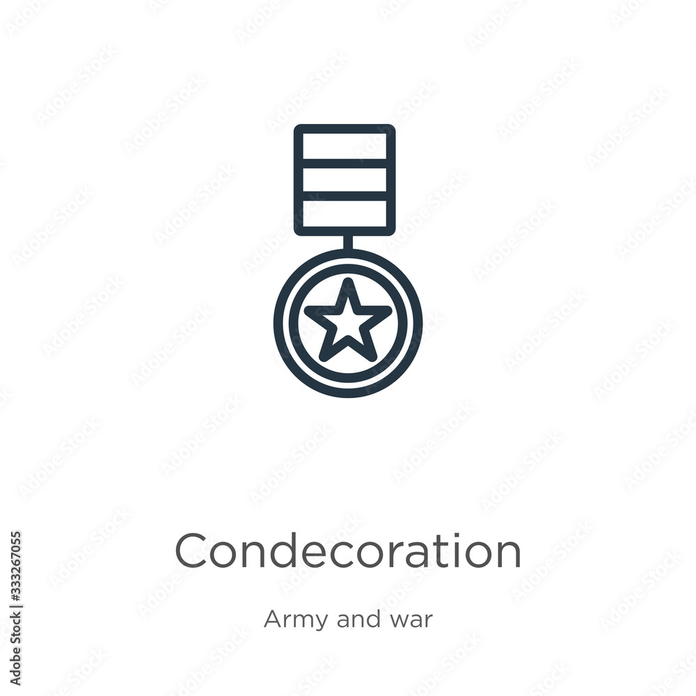 Aufkleber condecoration icon. thin linear condecoration outline icon isolated on white background from army an