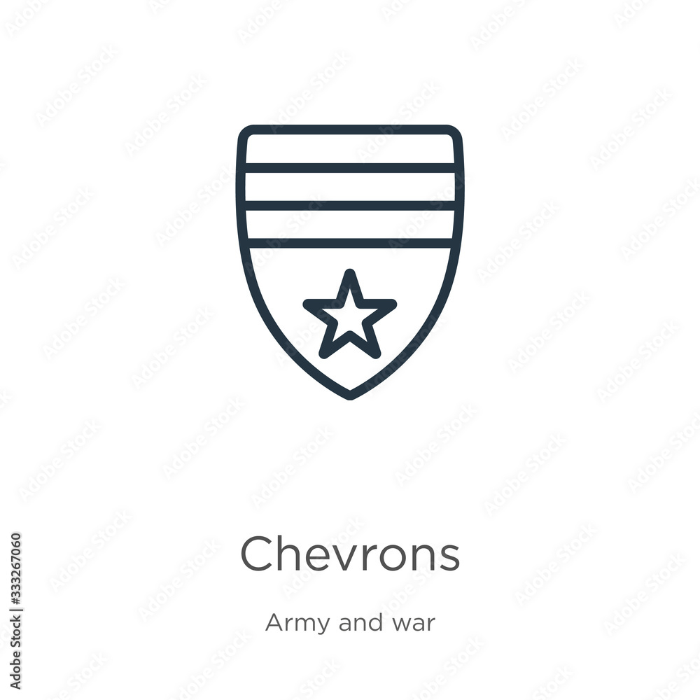 Poster chevrons icon. thin linear chevrons outline icon isolated on white background from army and war coll