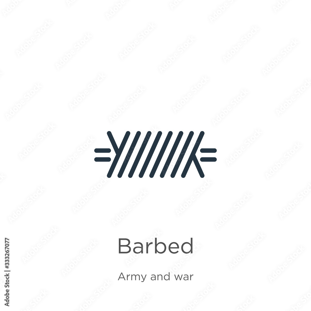 Poster barbed icon. thin linear barbed outline icon isolated on white background from army and war collecti