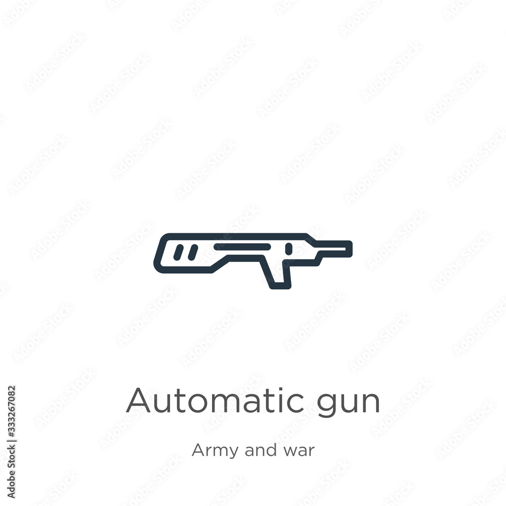 Poster automatic gun icon. thin linear automatic gun outline icon isolated on white background from army an