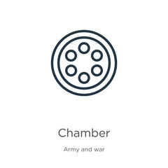 Chamber icon. Thin linear chamber outline icon isolated on white background from army and war collection. Line vector sign, symbol for web and mobile
