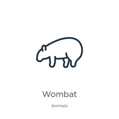 Wombat icon. Thin linear wombat outline icon isolated on white background from animals collection. Line vector sign, symbol for web and mobile