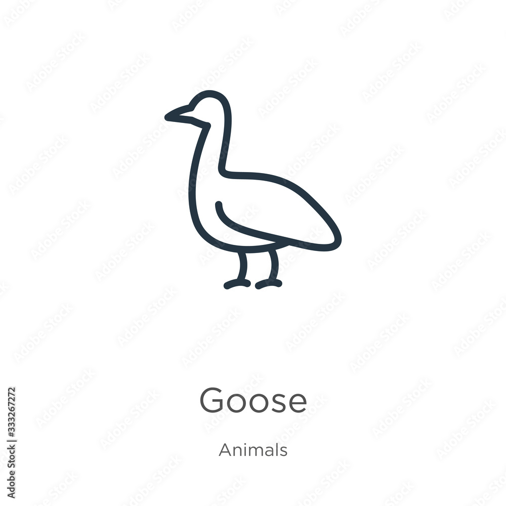 Poster goose icon. thin linear goose outline icon isolated on white background from animals collection. lin