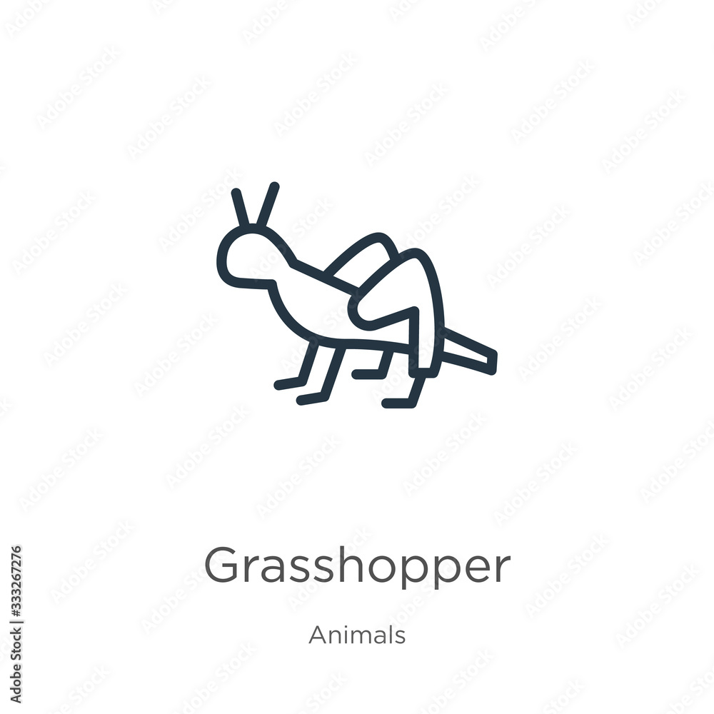 Poster grasshopper icon. thin linear grasshopper outline icon isolated on white background from animals col