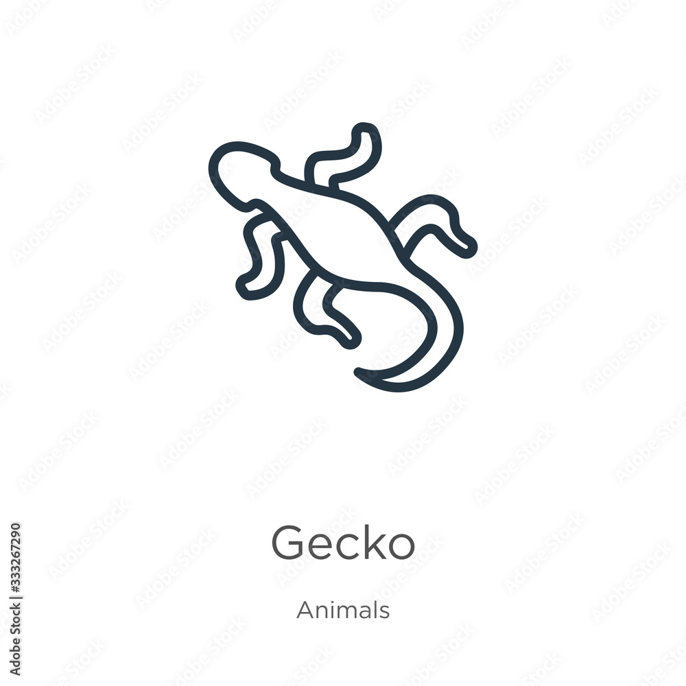 Poster gecko icon. thin linear gecko outline icon isolated on white background from animals collection. lin