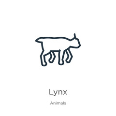 Lynx icon. Thin linear lynx outline icon isolated on white background from animals collection. Line vector sign, symbol for web and mobile