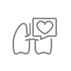 Lungs with heart in speech bubble line icon. Healthy internal organ symbol