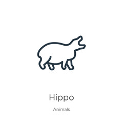 Hippo icon. Thin linear hippo outline icon isolated on white background from animals collection. Line vector sign, symbol for web and mobile