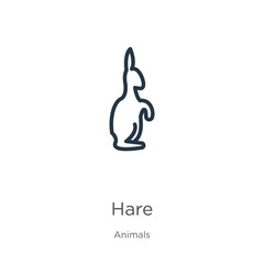 Hare icon. Thin linear hare outline icon isolated on white background from animals collection. Line vector sign, symbol for web and mobile