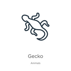 Gecko icon. Thin linear gecko outline icon isolated on white background from animals collection. Line vector sign, symbol for web and mobile