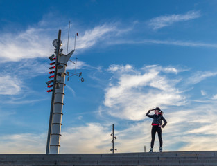 Looking at the horizon with the clock tower next to it with nice sky in the background