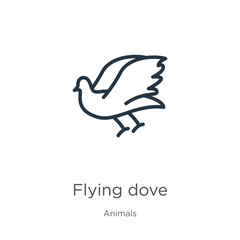 Flying dove icon. Thin linear flying dove outline icon isolated on white background from animals collection. Line vector sign, symbol for web and mobile