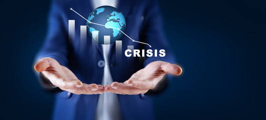 man hand financial crisis in screen