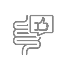 Intestine with thumb up in speech bubble line icon. Healthy internal organ, digestive tract symbol
