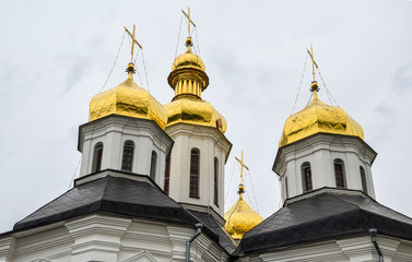 Fototapeta na wymiar Domes of St. Catherine church in Chernihiv, Ukraine - monument of the 17-th century
