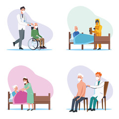 medical staff protecting elderly characters