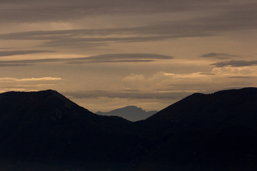 silhouette of Mount Terminio at sunset. Monti Picentini, Campania, Italy