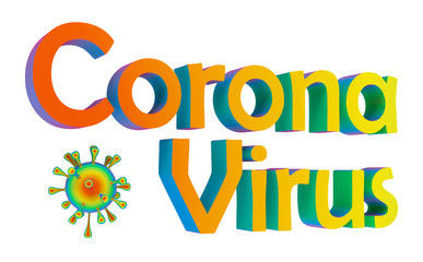 3d Coronavirus text on white background. China pathogen respiratory infection. 3d rendering