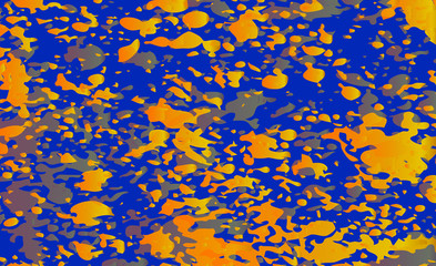 abstract background. Abstract digital imitation of acrylic orange and phantom-blue blot painted background. Illustration of marble marble paint blots