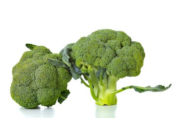 Green broccoli isolated on white background, natural.