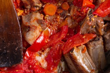 Cooking roast vegetables zucchini sweet pepper, meal grill.Cooking roast vegetables zucchini sweet pepper, meal grill.
