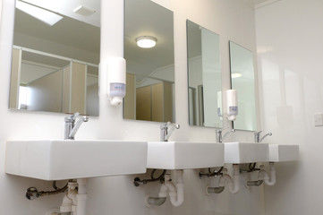 vessel sink under mirror in bathroom. Interior element