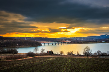 Beautiful sunset on the Gruza lake near the Kragujevac in Serbia