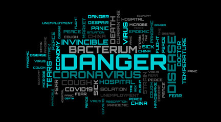 COVID-19 modern word cloud on black background