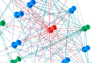 Colored needles are connected by a thread, communicate with each other, and each of them is separately connected with a needle of a different color, infection scheme from one person