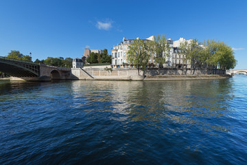 Fototapeta na wymiar Eastern side of the Île Saint-Louis (Saint Louis Island) and the Seine river in Paris
