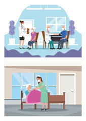 medical staff protecting elderly characters