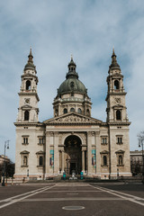 Fototapeta premium Panorama view of St. Stephen's Basilica in Budapest, Hungary. Empty Budapest during Corona virus (Covid-19)