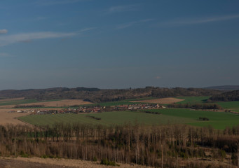 Obraz premium View for landscape with cut down forests after bark beetle