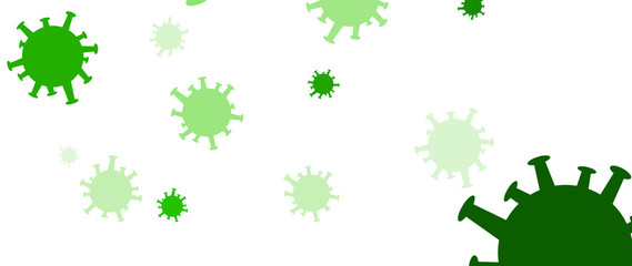 Abstract white coronavirus background with green bacterium