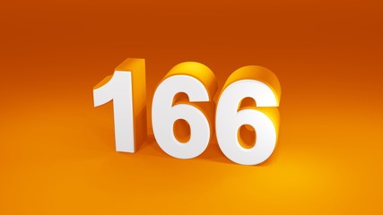 Number 166 in white on orange gradient background, isolated number 3d render