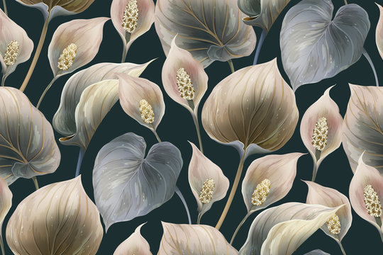 Calla flowers seamless pattern background