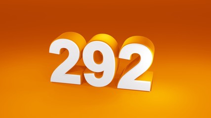 Number 292 in white on orange gradient background, isolated number 3d render