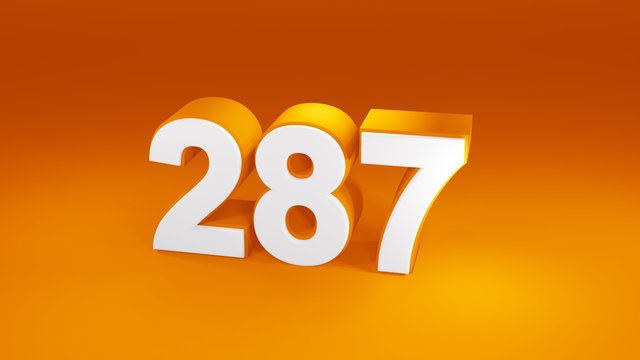 Number 287 in white on orange gradient background, isolated number 3d render